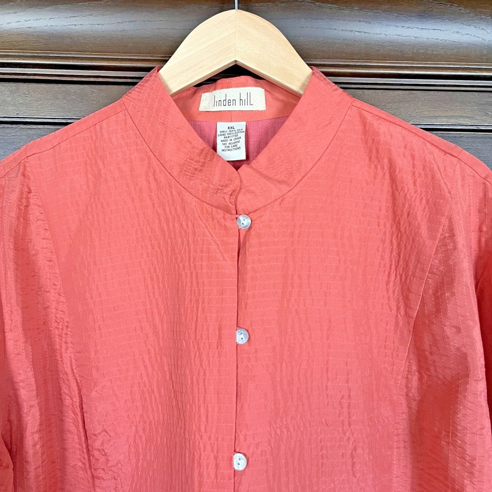 LINDEN HILL 100% Silk Asian-Inspired Jacket Size XXL Salmon Color Elevated Luxe